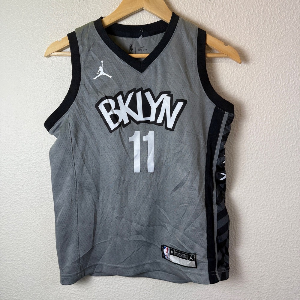 Y2K Jordan Brooklyn Nets Jersey Youth Medium Grey Kyrie Irving 11 Statement